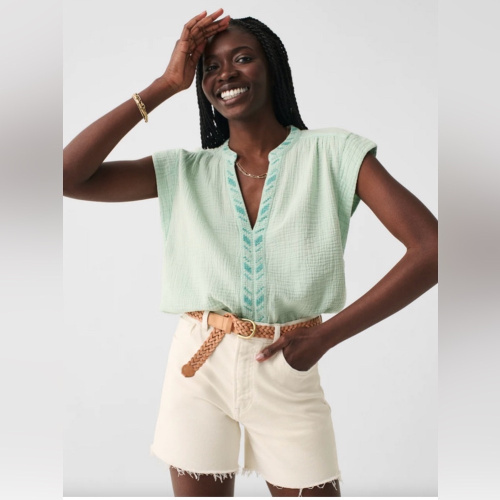Faherty Dream Cotton Gauze Lucia Top in Color Surf Spray